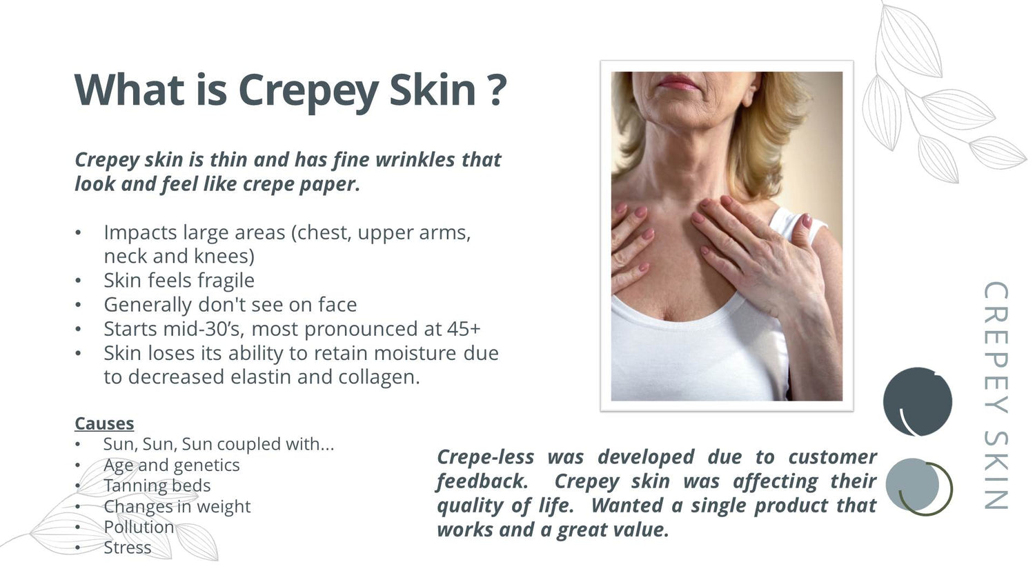 Crepey skin firming cream to repair crepey arms, neck, legs, chest